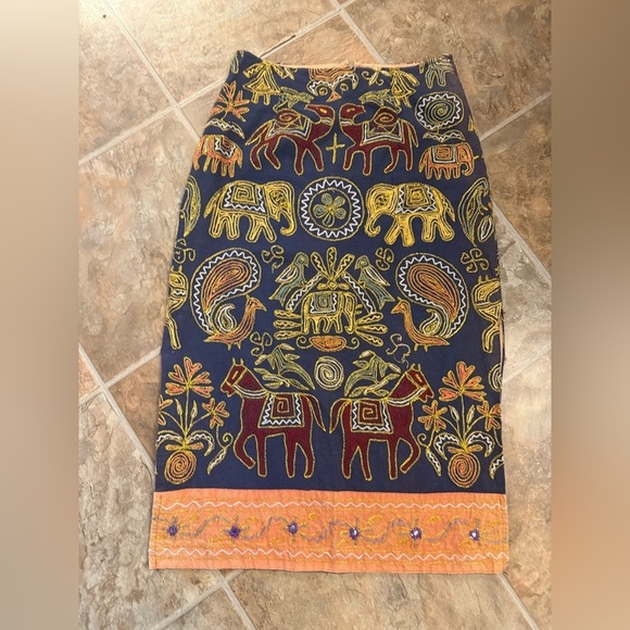 Gold and Orange Midi Pencil Skirt with Embellishments - Picture 2 of 10